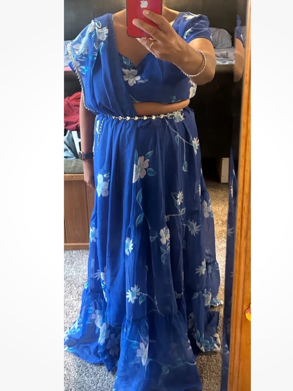Royal Blue Floral Three piece Lehenga Choli Dupetta 1X (18)